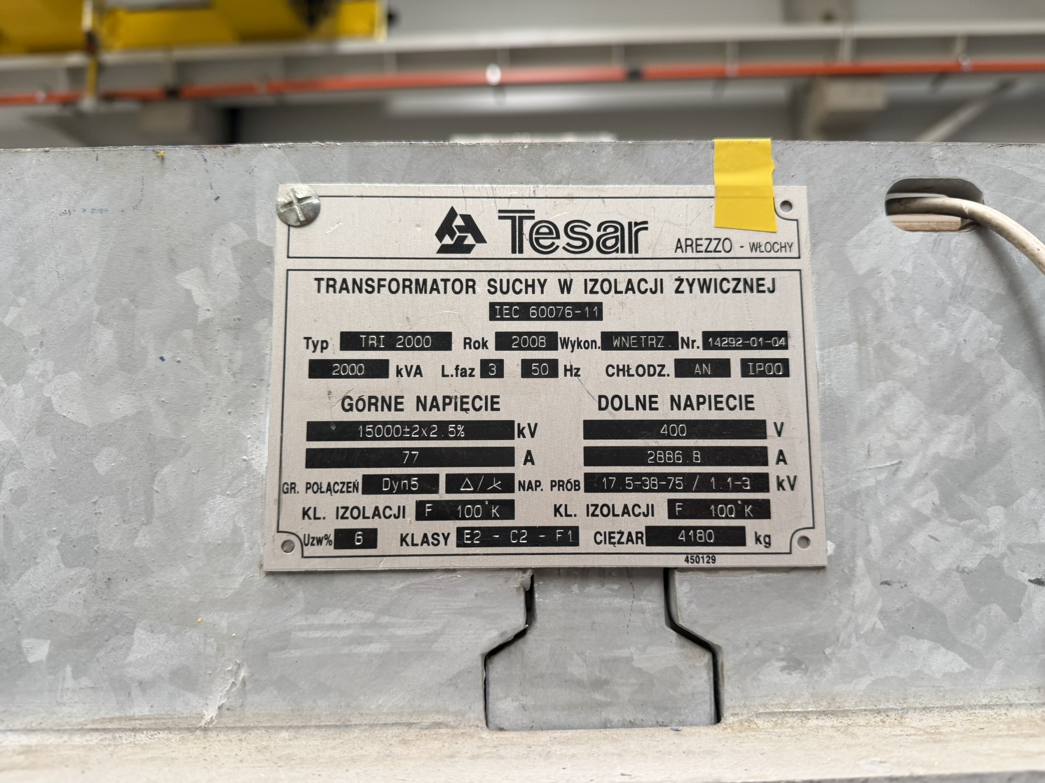 Zdjęcie produktu: Transformator suchy żywiczny 2000 kVA, 15 / 0.4 kV Tesar