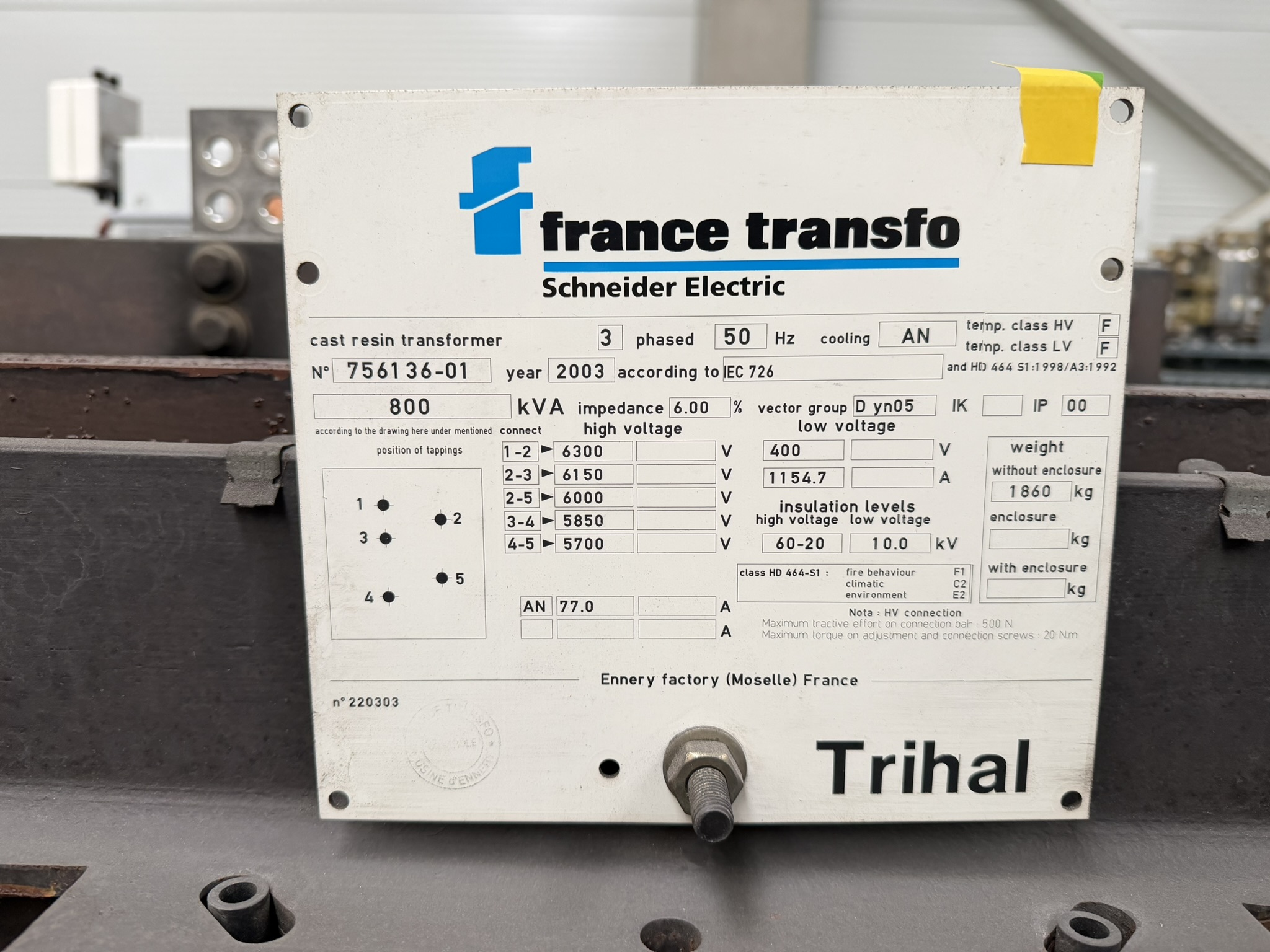 Zdjęcie produktu: Transformator suchy żywiczny 800 kVA, 6 / 0.4 kV france transfo
