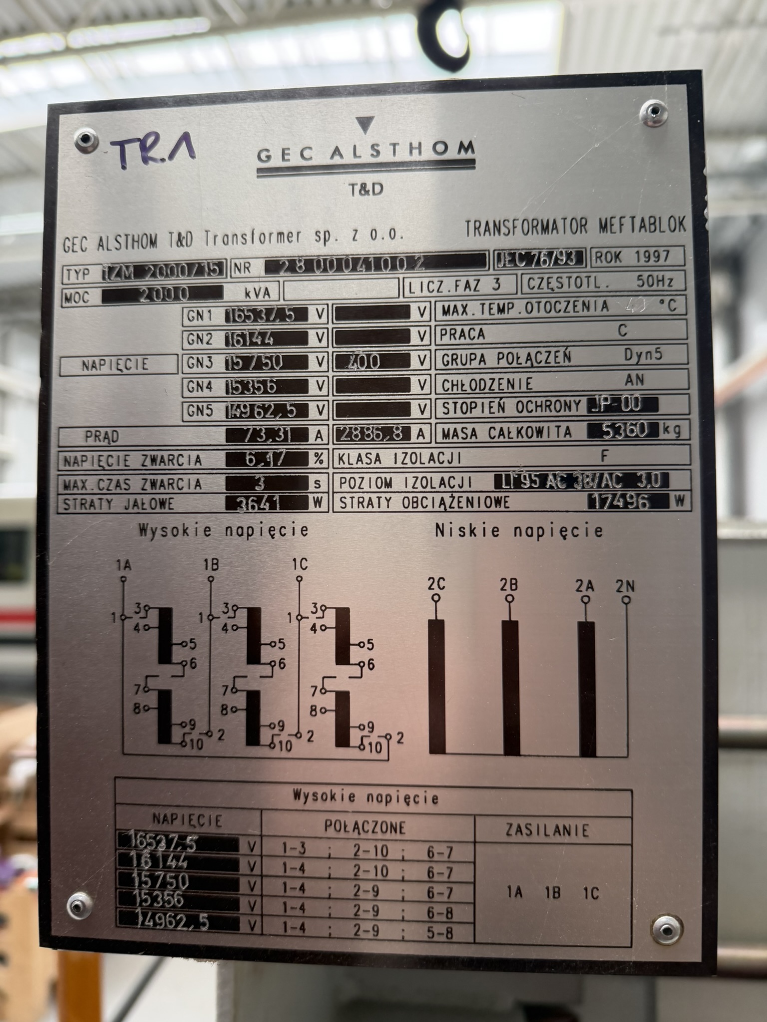 Zdjęcie produktu: Transformator suchy żywiczny 2000 kVA, 15.75 / 0.4 kV GEC ALSTHOM