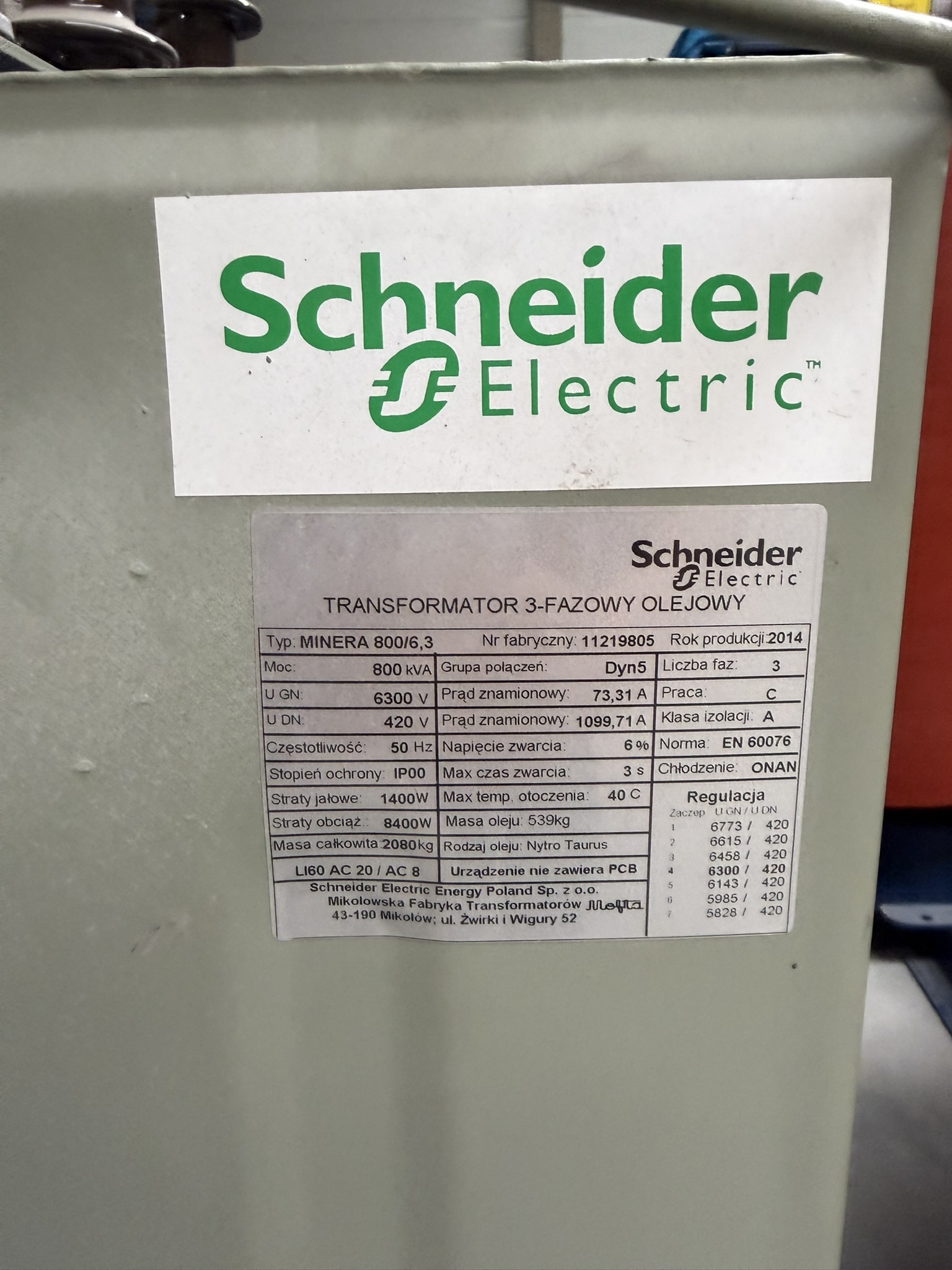 Zdjęcie produktu: Transformator olejowy 800 kVA, 6,3 / 0.42 kV Schneider Electric