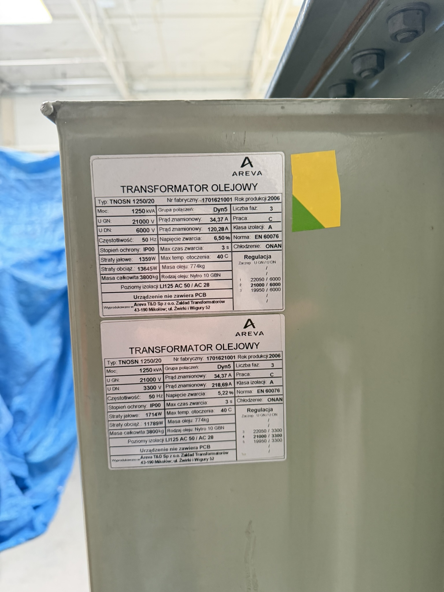 Zdjęcie produktu: Transformator olejowy 1250 kVA, 21 / 6 kV Areva