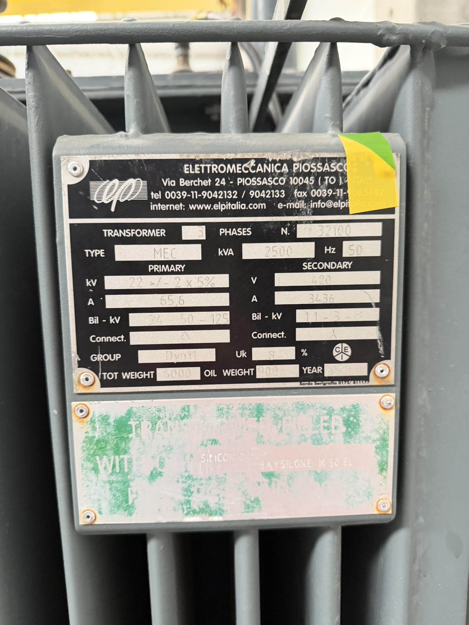 Zdjęcie produktu: Transformator olejowy 2500 kVA, 22 / 0.42 kV Elettromeccanica Piossasco