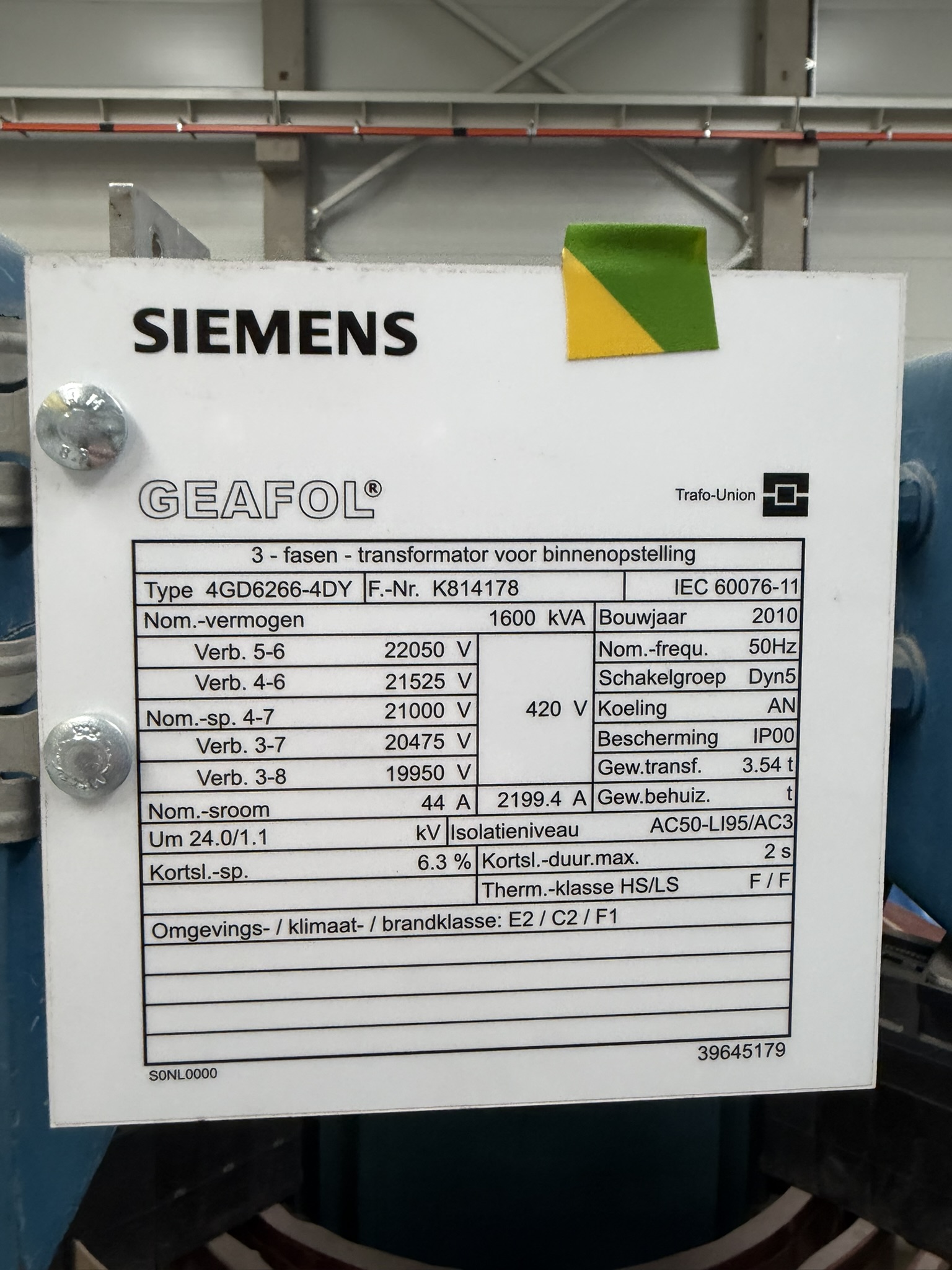 Zdjęcie produktu: Transformator suchy żywiczny 1600 kVA, 21 / 0.4 kV SIEMENS