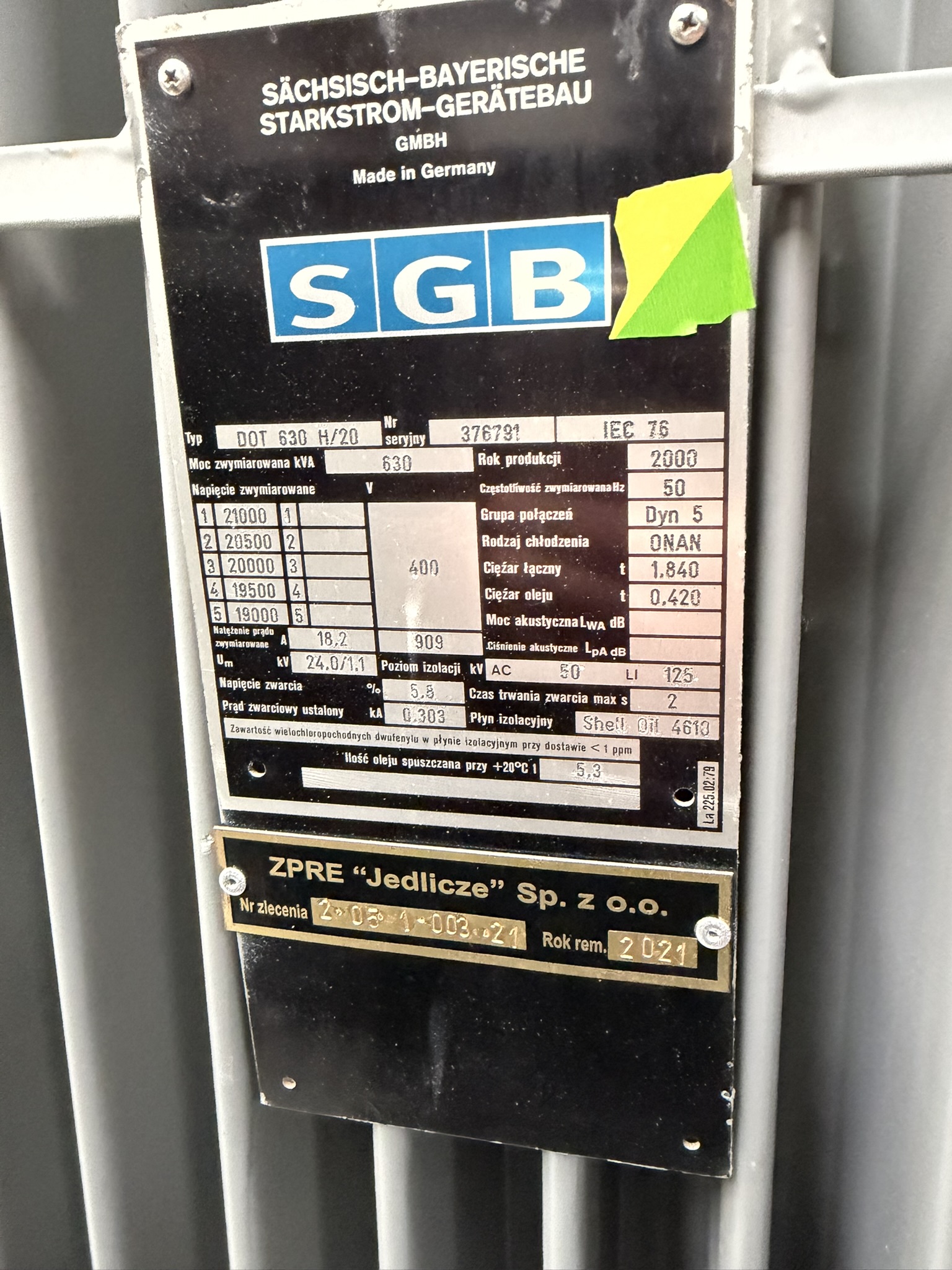 Zdjęcie produktu: Transformator olejowy 630 kVA, 20 / 0.4 kV SGB